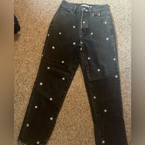 Pacsun high rise straight jeans size 24, dark jeans with flowers.